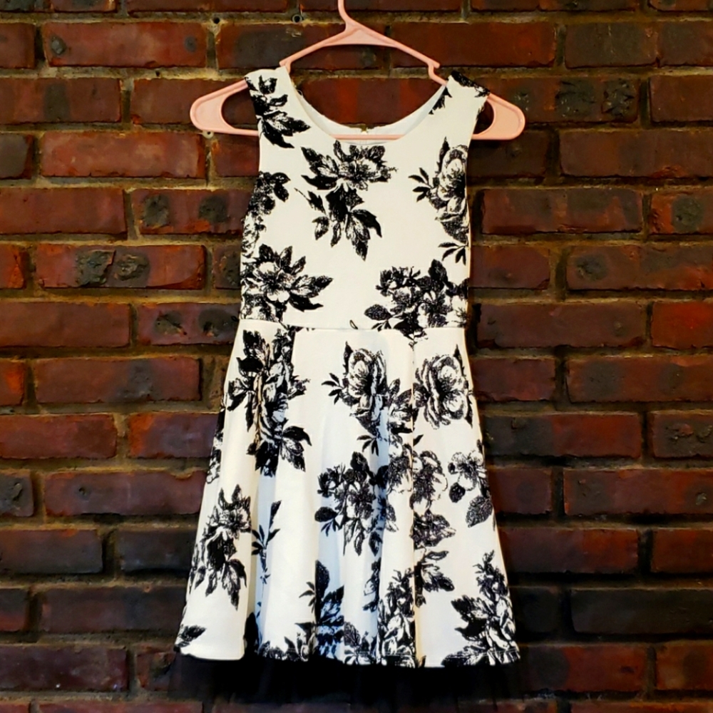Girl's floral black and white A line dress